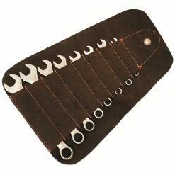 Gunson Whitworth Combination Spanner Set In Oiled Leather Tool Roll (8pc)